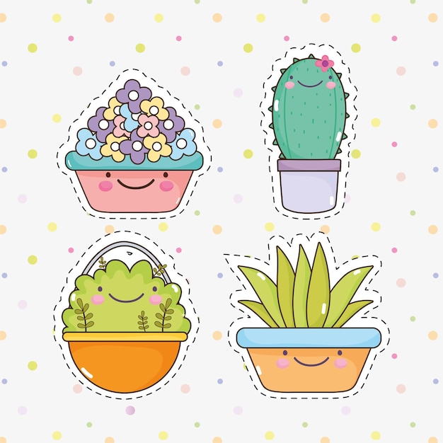 Vector kawaii garden plants sticker