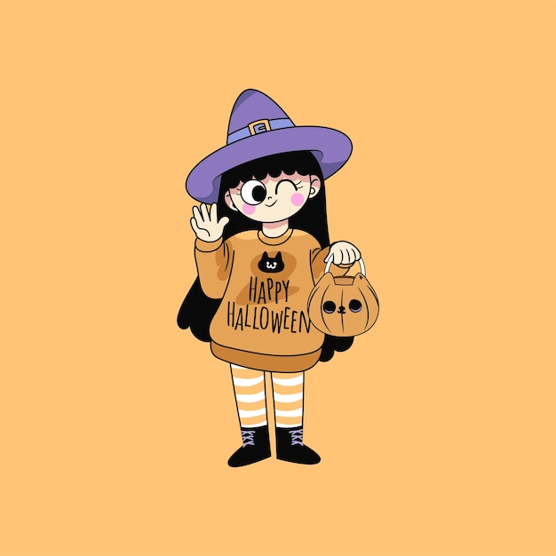 Kawaii girl in witch costume