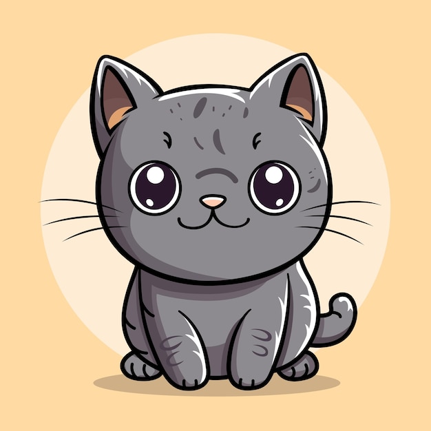 kawaii gray color cat sitting illustration