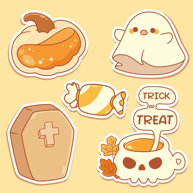 Kawaii halloween ghost skull pumpkin stickers elements collection