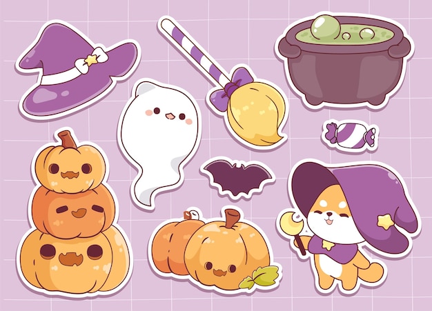 Kawaii halloween sticker elementen collectie