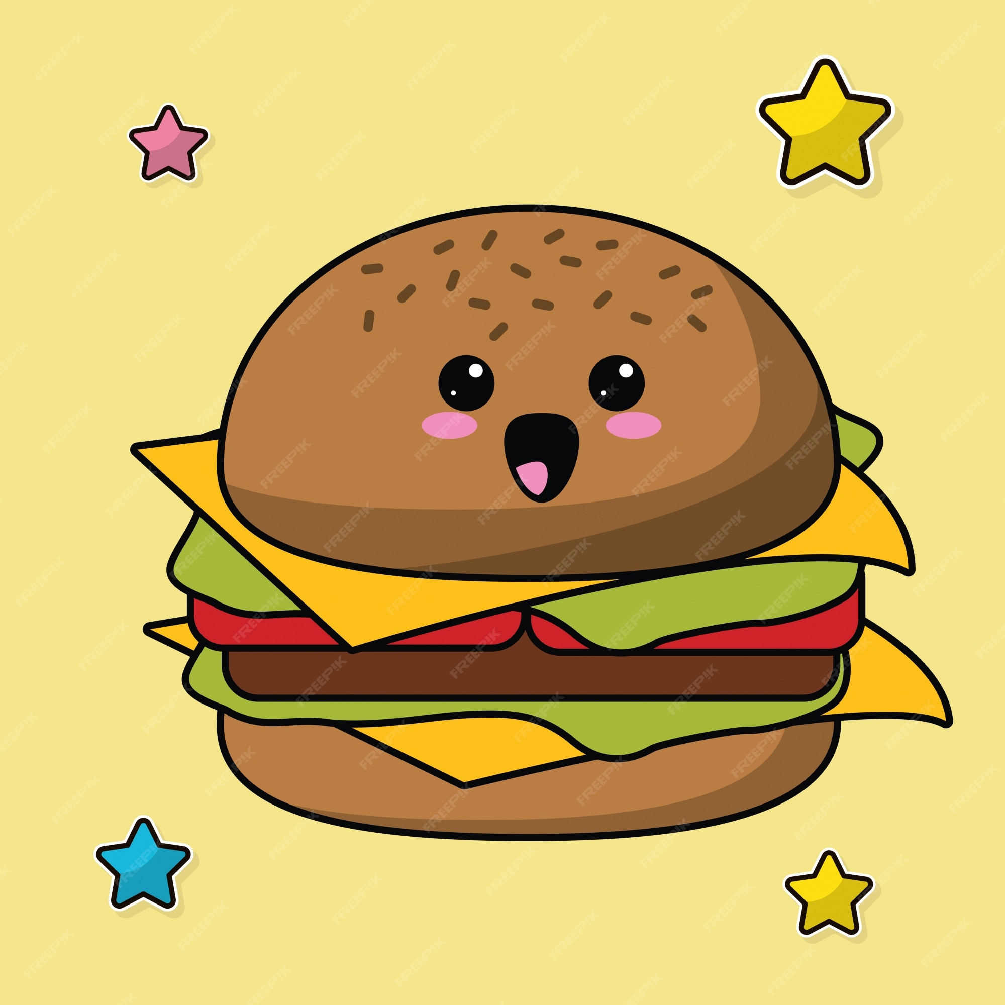 かわいいハンバーガー食べ物イメージ プレミアムベクター