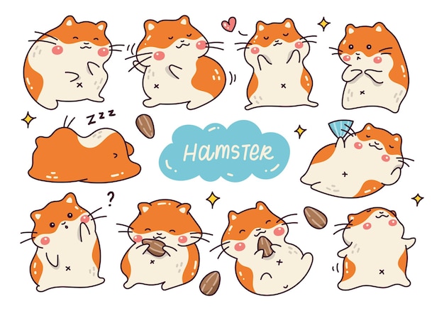 Vector kawaii hamster cartoon doodle set