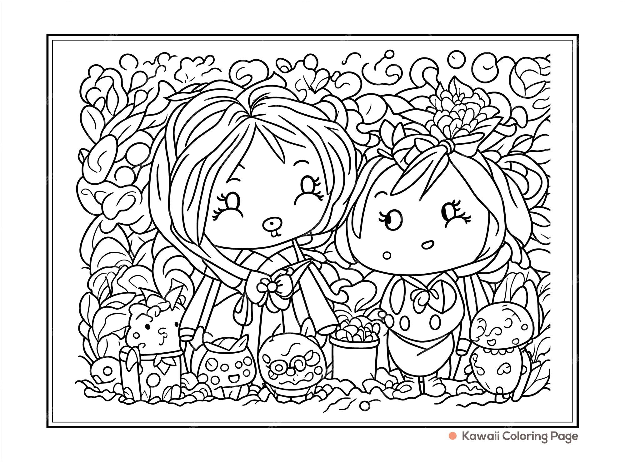 Premium Vector  Kawaii coloring pages for kids