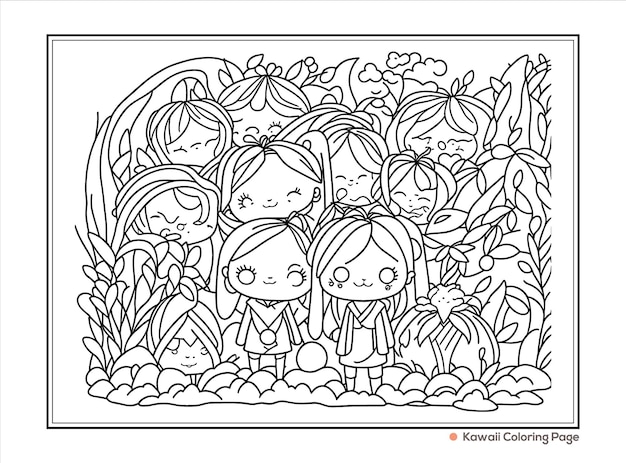 Vector kawaii hand drawn coloring book illustration