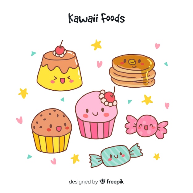 Collezione di cibo dolce disegnata a mano kawaii