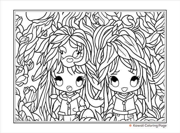 Kawaii handdrawn coloring book illustration