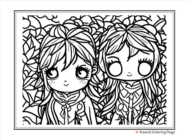 Kawaii handdrawn coloring book illustration