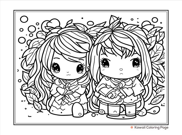 Vector kawaii handdrawn coloring book illustration