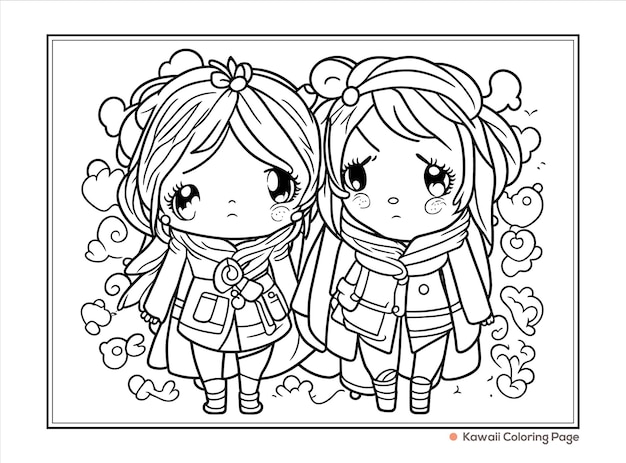 Vector kawaii handdrawn coloring book illustration