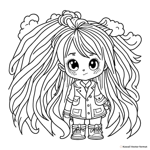 Vector kawaii handdrawn coloring page illustration