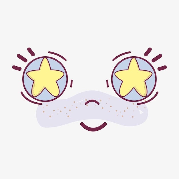 Kawaii happy face with eyes stars