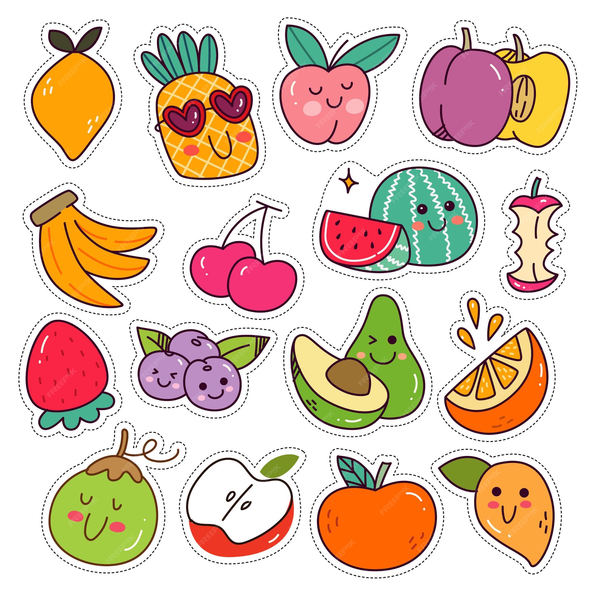 Kawaii Cute Fruits Sticker Image, in the Style of Kawaii Art, Meme