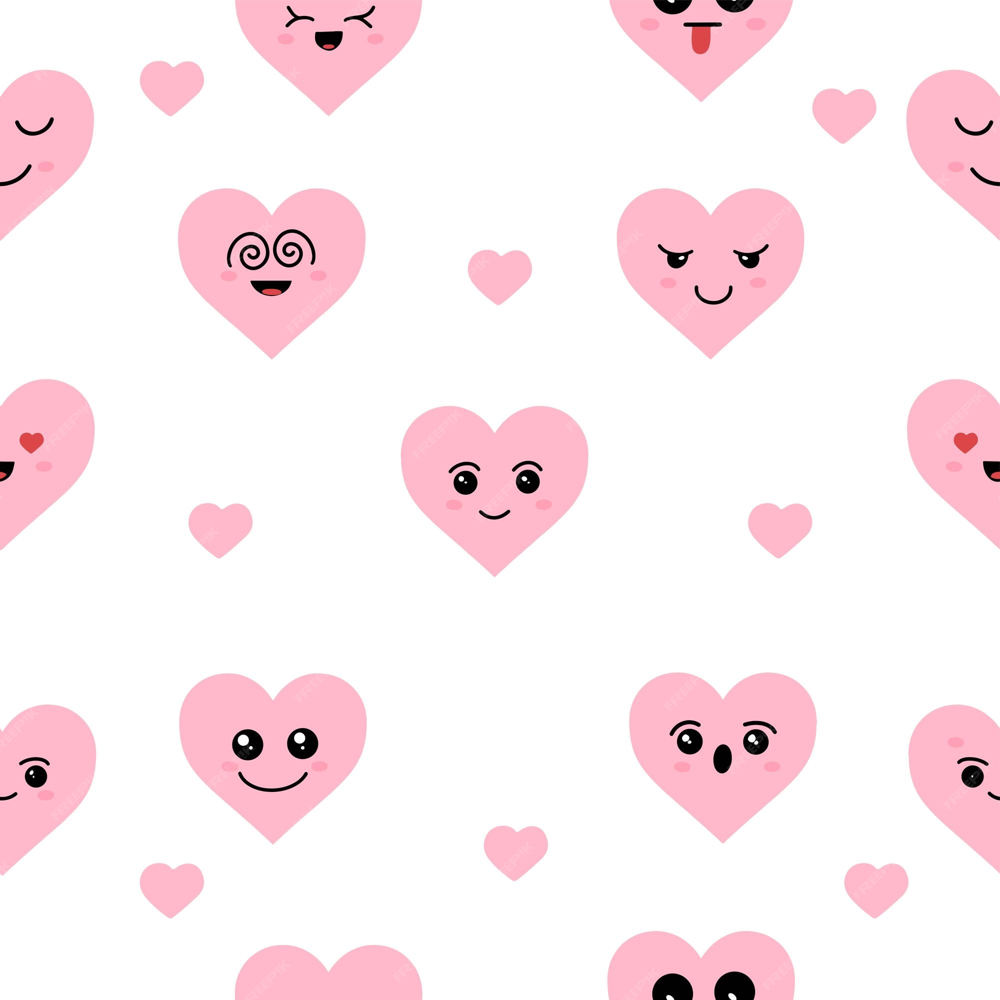 Premium Vector | Kawaii hearts pattern of cute emoji icons hand drawn  emotional cartoon characters cute love characters with different faces  funny positive emotions white background