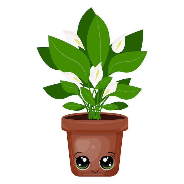 Vector kawaii home plant clipart in cute cartoon style beautiful clip art home plant.