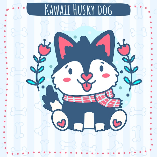 Vettore vettore di cane husky kawaii