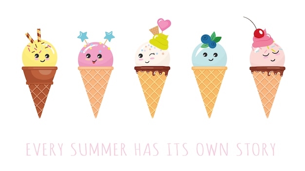 Kawaii ice cream cone characters