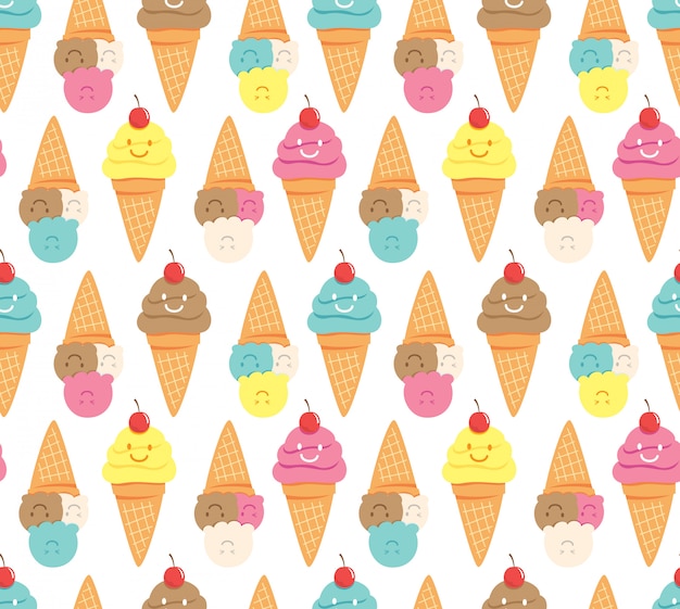 Kawaii ice cream seamless background