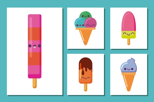 Kawaii мороженое и фруктовое мороженое мультфильмы