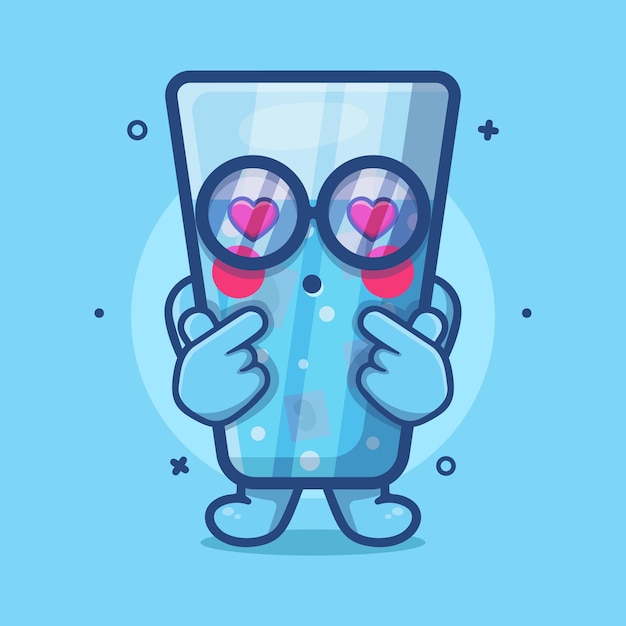 Kawaii ice water character mascot with love sign hand gesture isolated cartoon in flat style design