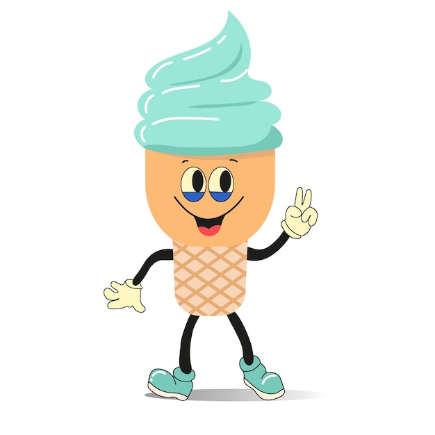 아이스크림 콘의 카와이 일러스트레이션 눈과 다리가 있는 아이스크림콘 캐릭터 귀여운 캐릭터