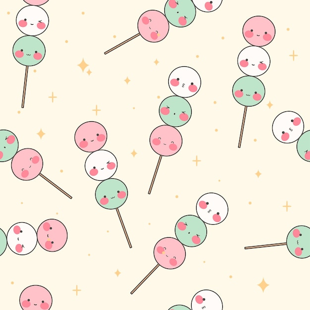 Kawaii giappone tradizione sanshoku dango seamless pattern sweet dango dolci tradizionali giapponesi