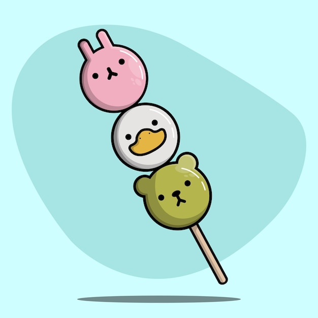 Vector kawaii japanese dango illustration cute animals candy vector art