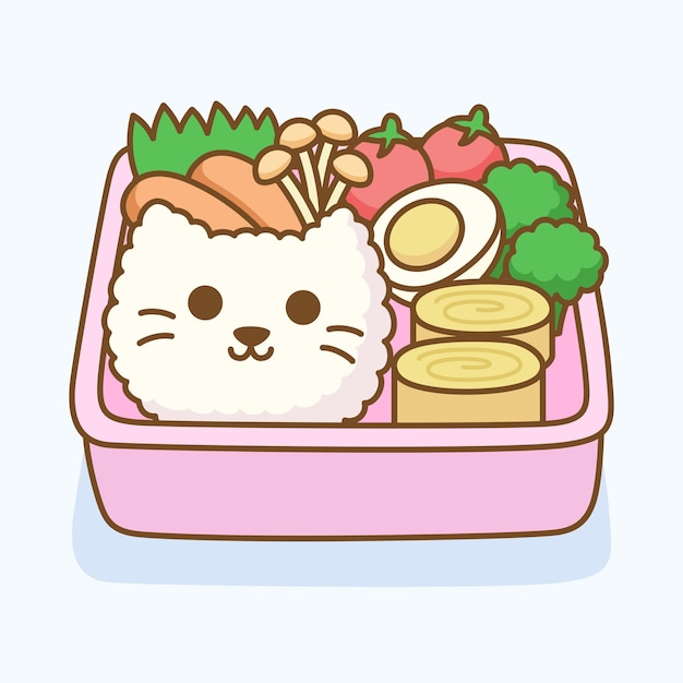 Vector kawaii japanese lunch box bento illustration