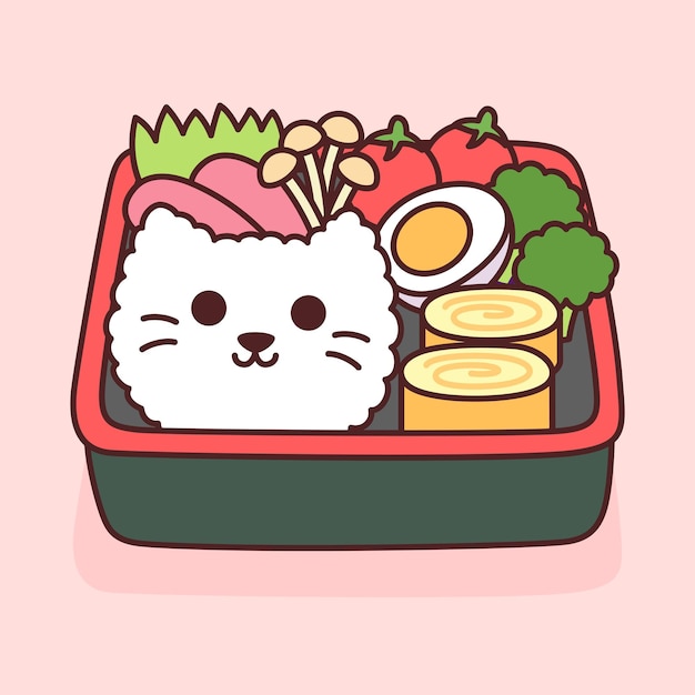 Vettore illustrazione del bento della scatola da pranzo giapponese kawaii