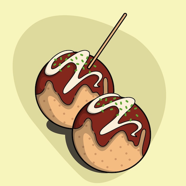 Kawaii Japanese Takoyaki illustration Traditional Octorpus filled pie vector art