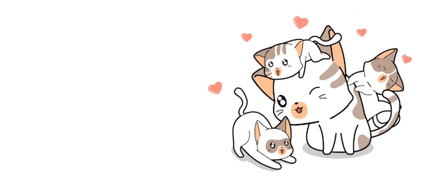 Kawaii kat houdt van drie baby schattige katten