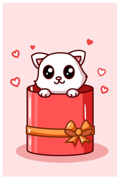 Kawaii kat in de valentijn doos huidige cartoon afbeelding