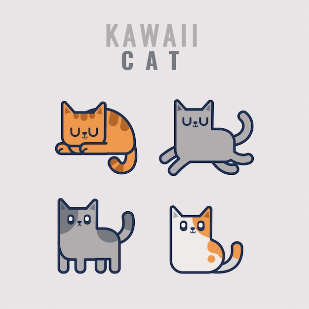 Kawaii kat sticker karakterverzameling