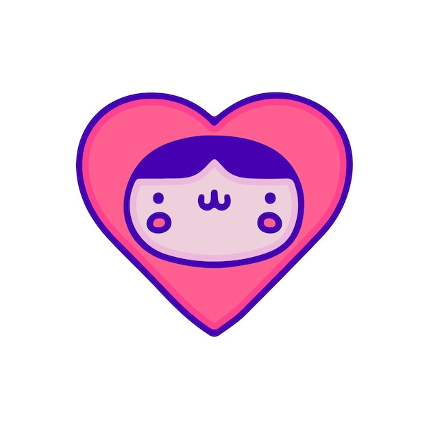 Kawaii kind in hartsymbool, illustratie voor t-shirt, sticker of kleding merchandise.