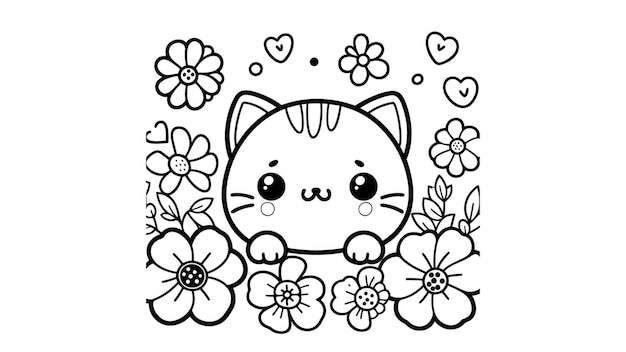 Kawaii Kitty ontmoet een charmante bloem Een kleurtraktatie