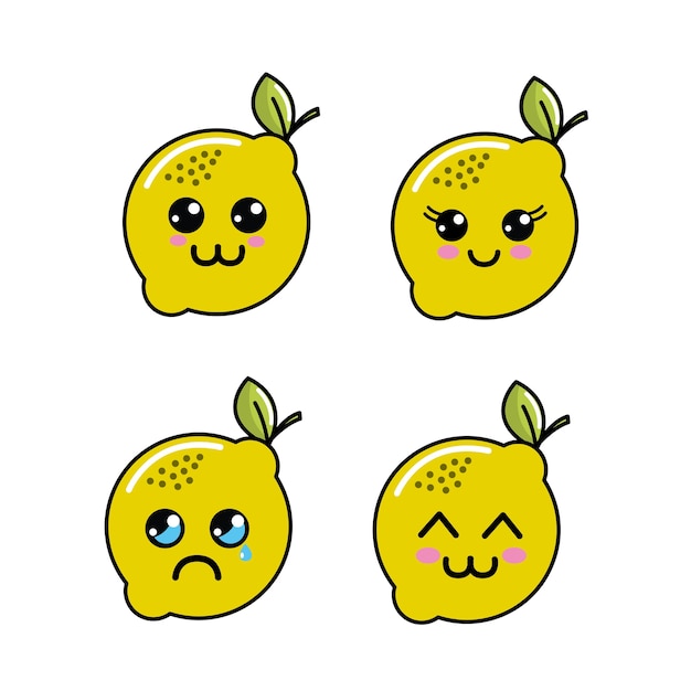 Icona di facce di limone kawaii diferenti