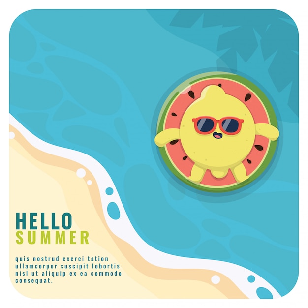 Kawaii  of lemon mascot summer character  template