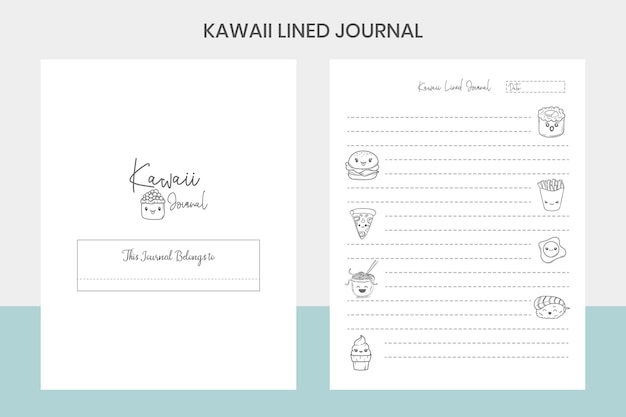 Vector kawaii lined journal kdp interieur