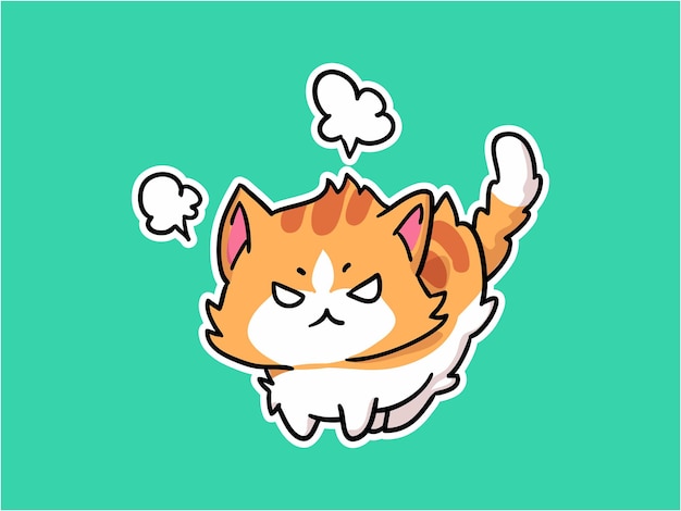 Vector kawaii little cat angry character illustration