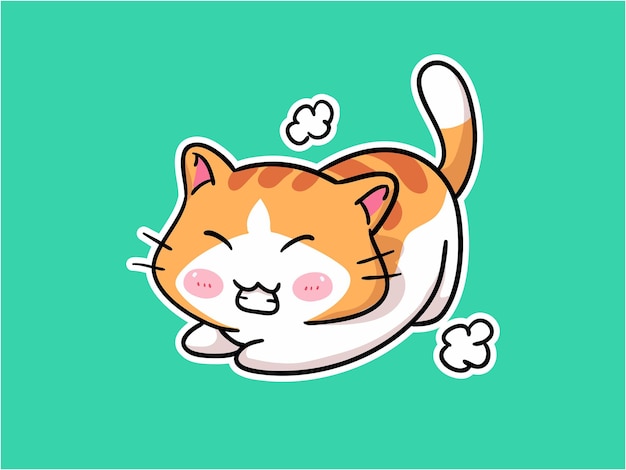 Vector kawaii little cat character streching illustration