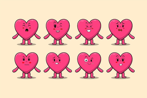 Kawaii lovely heart cartoon different expression