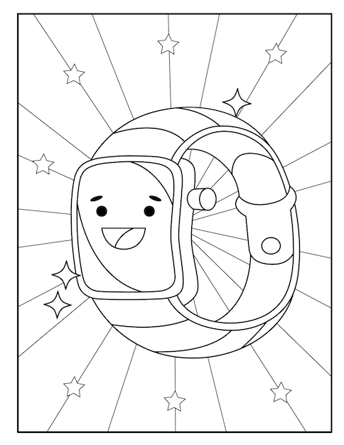 Vector kawaii luxury watch coloring page