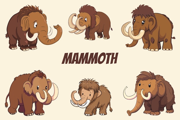 Vector kawaii mammoth illustrations vector set