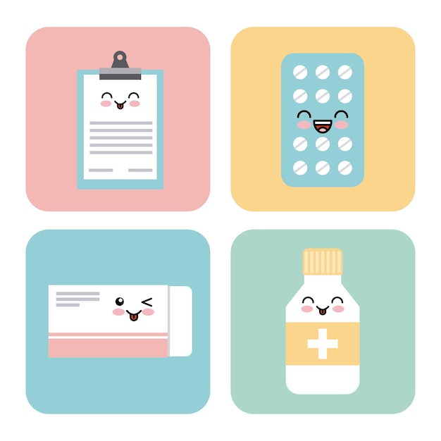 Vector kawaii medicine icons