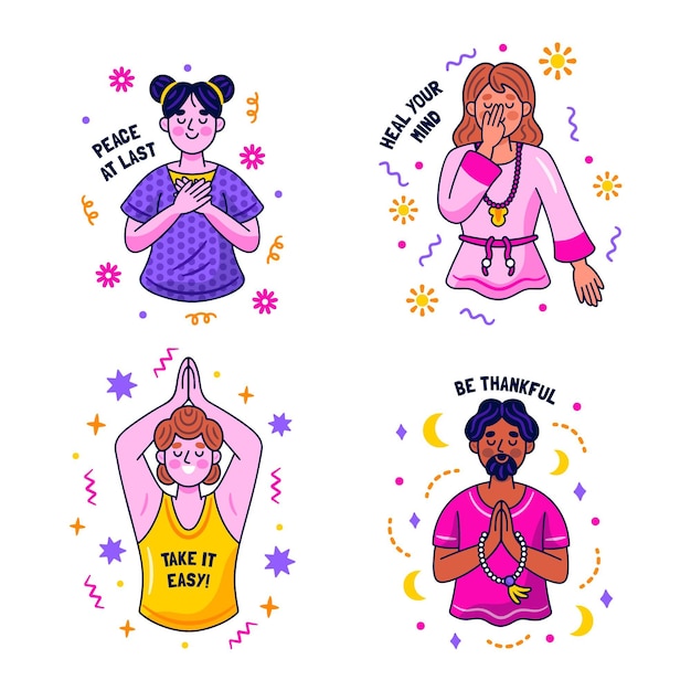 Kawaii meditation stickers collection