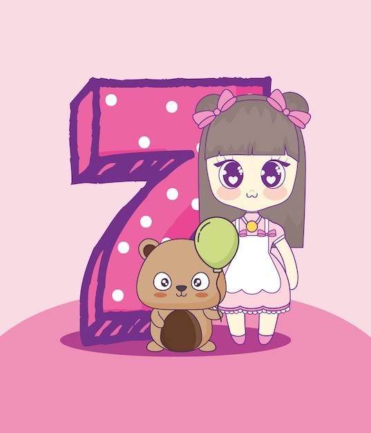 Kawaii meisje met schattige dieren