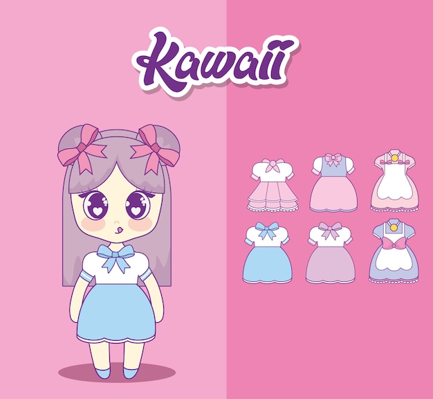 kawaii meisje met set kleding