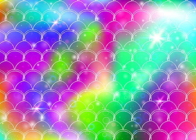 Vector kawaii mermaid background with princess rainbow scales pattern