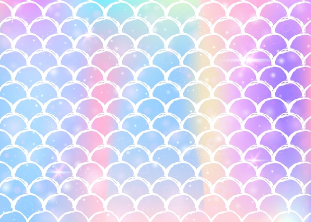 Vector kawaii mermaid background with princess rainbow scales pattern