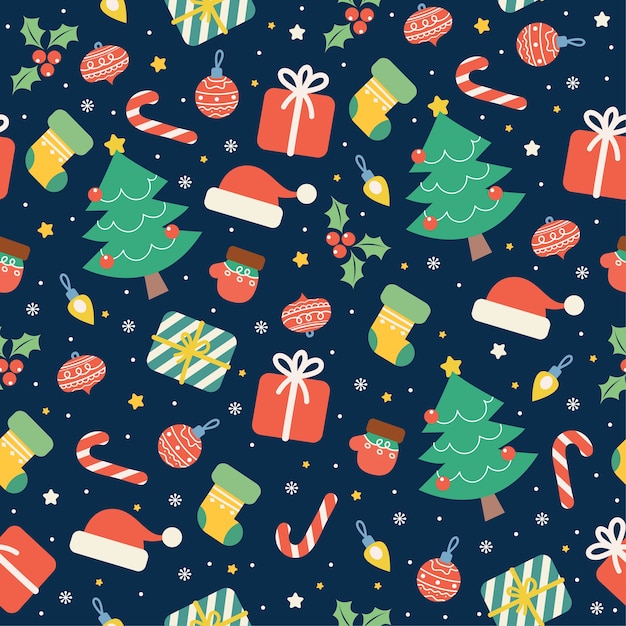 Kawaii Merry christmas Seamless Pattern